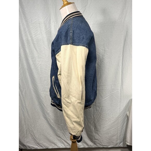 Vtg MV Sport Denim Varsity Jacket XXL Quilt Lined Bomber 90s Made in Hong Kong - Picture 5 of 13